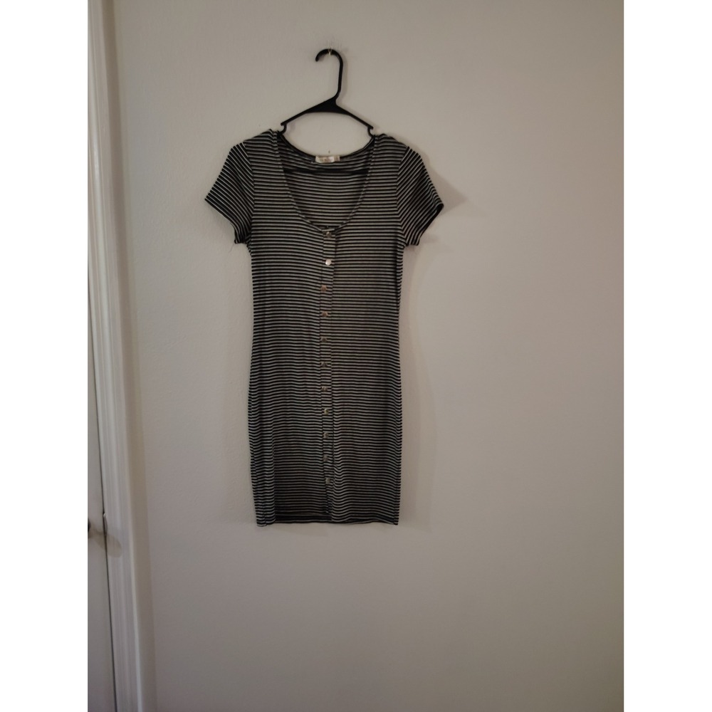 Heart & Hips Womens‎ Striped Button Front Bodycon Mini Dress Black White Size L